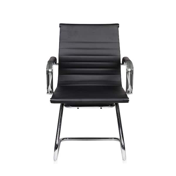 Wateday Black Polyurethane Medium Back Executive Office Chair with Arms