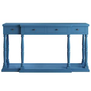 63.00 in. W x 13.30 in. D x 31.00 in. H Navy Blue Linen Cabinet Console Table with 4 Front Storage Drawers and 1 Shelf