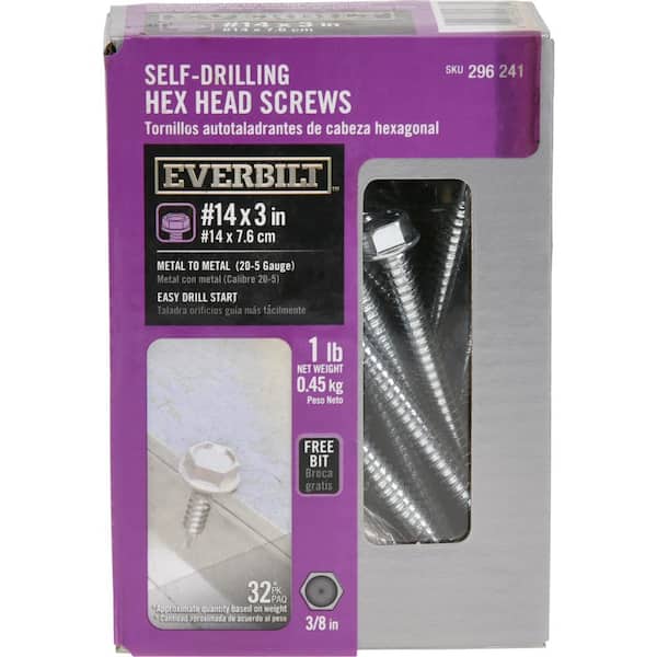 Everbilt #14 3 in. External Hex Flange Hex-Head Self-Drilling Screw 1 lb.-Box (32-Piece)