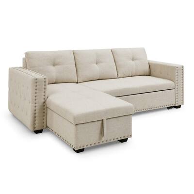 64 in. W Square Arm 1-piece L Shaped Fabric Modern Sectional Sofa in Beige with Storage