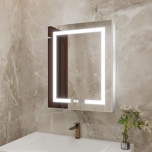 24 in. W x 30 in. H Rectangular Silver Aluminum Recessed/Surface Mount Medicine Cabinet with Mirror LED(Left Open)