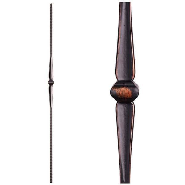 HOUSE OF FORGINGS Gothic Hammered 44 in. x 0.5625 in. Oil Rubbed Copper Single Knuckle Square Face Hammered Solid Wrought Iron Baluster