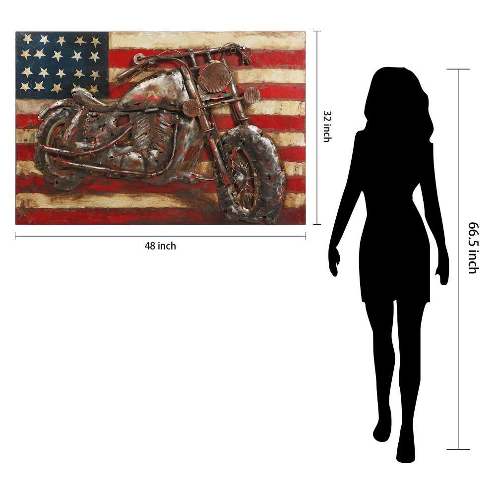 Patriotic Motorcycle Mixed Media Iron Wall Sculpture