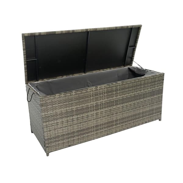 113 Gal. Mix Gray Wicker Outdoor Storage Box Deck Box with Lid