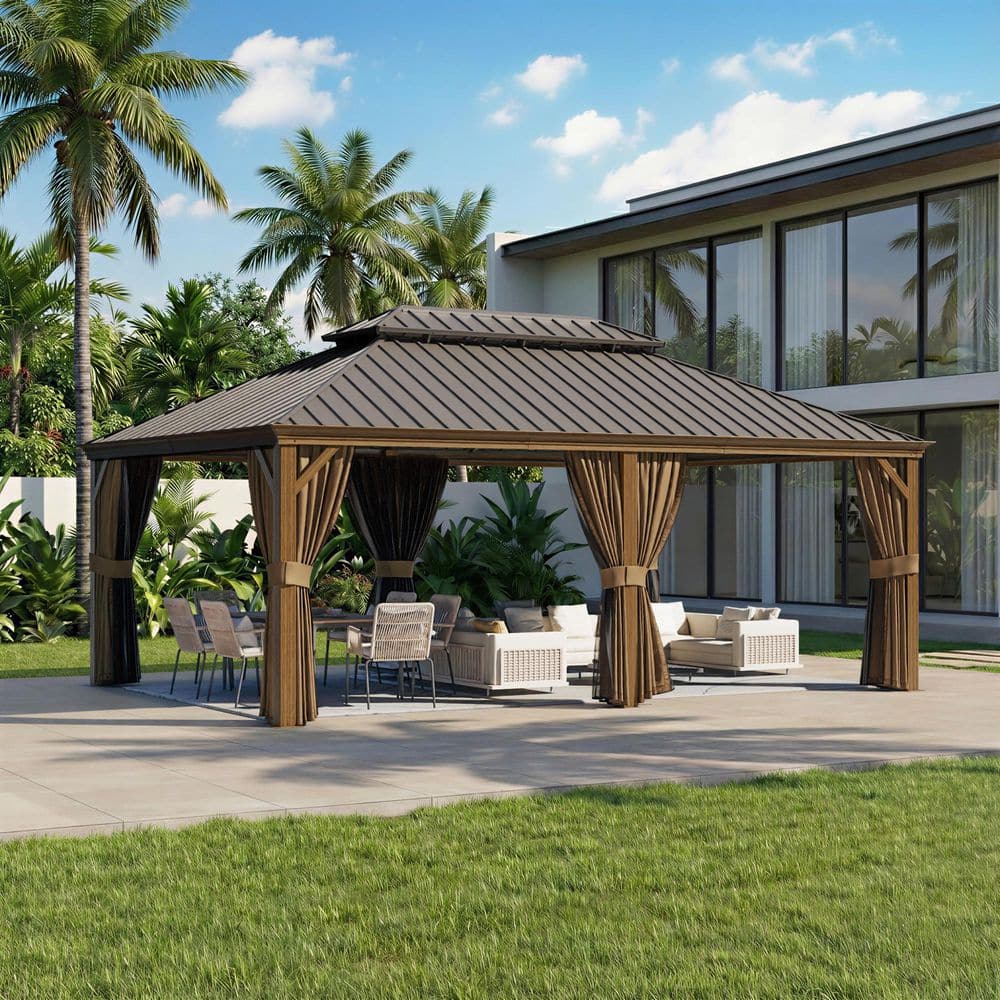Gardenbee 20 ft. x 14 ft. Aluminum Double Roof Hardtop Gazebo with