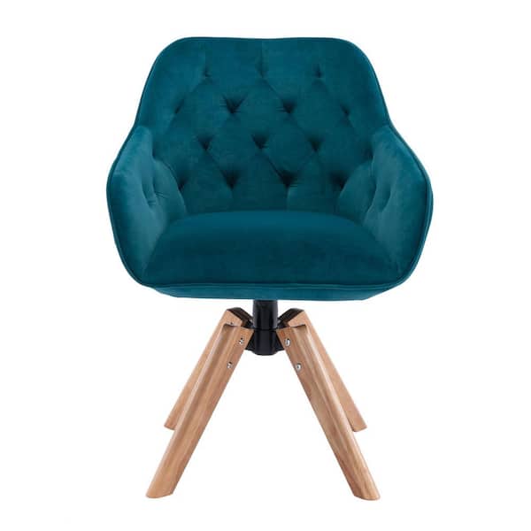ATHMILE Teal Tufted Velvet Upholstered Armless Chair (Set of 1)