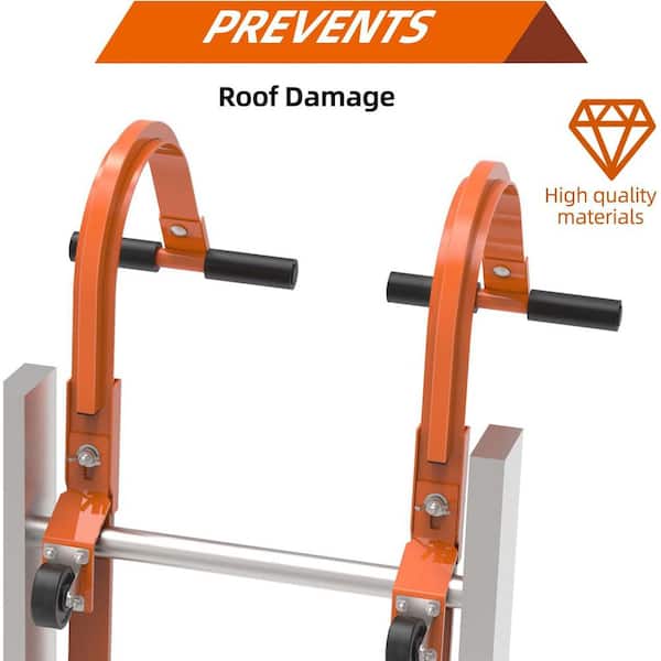 2 Pack Ladder Roof Hook with Wheel Heavy Duty Steel Ladder Stabilizer Rubber Grip T-Bar 500 lbs Weight Rating
