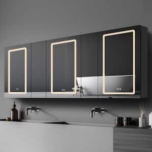 80 in. W x 30 in. H Rectangular Aluminum Anti-Fog Dimmable Black Smart Lighted Medicine Cabinet with Mirror for Bathroom