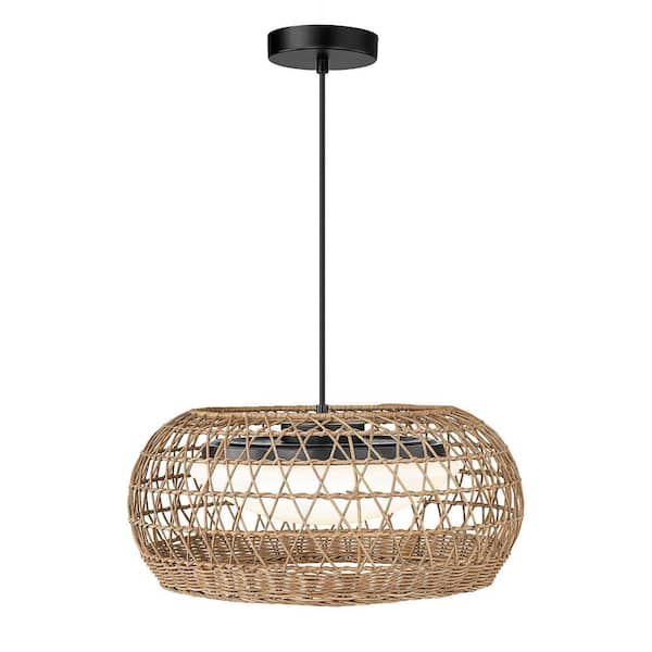 JAZAVA 24-Watt 1 Light Black Boho Integrated LED Pendant Light with Hand-Woven Shade