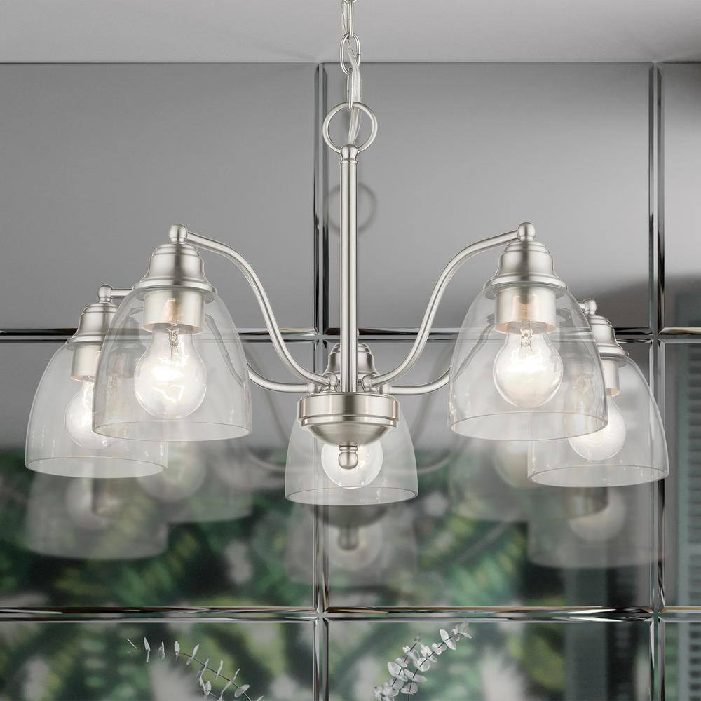 Montgomery Brushed Nickel 5-Light Chandelier with Hand-Blown Glass