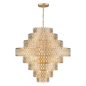 Dealey 25-Light Heirloom Brass Crystal Pendant Light with Steel and Crystal Shade with No Bulbs Included