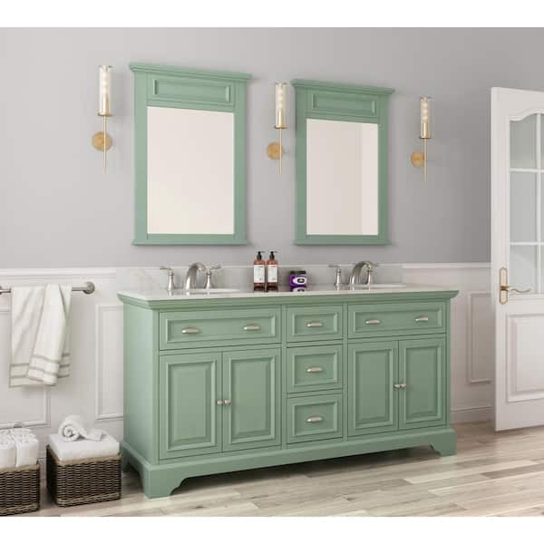 Home Decorators Collection Sadie 67 in. W x 21.5 in. D x 35 in. H Vanity in Antique Light Cyan with Marble Vanity Top in Natural White