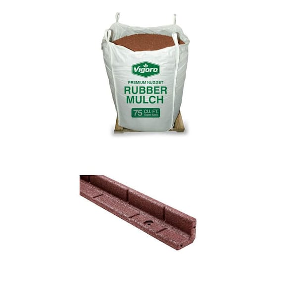 75 cu. ft. Cedar Red Rubber Nugget Mulch and 48 in. x 3 in. x 3 in. Red Rubber Edging (48-Pack) Combo