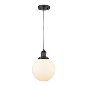 Beacon 100-Watt 1 Light Matte Black Shaded Mini Pendant Light with Frosted Glass Shade