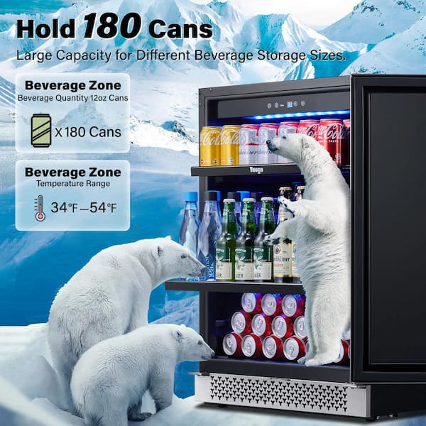 24 in. Single Zone 180-Cans Beverage Cooler in Stainless Steel Beer Drink Refrigerator built-in Fridge w/ Safety Lock