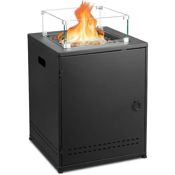 R.W.FLAME 20 inch 50,000 BTU Square Propane Fire Pit Table With Lava Rock/Windshield for 20 lbs. Gas Tanks, Black