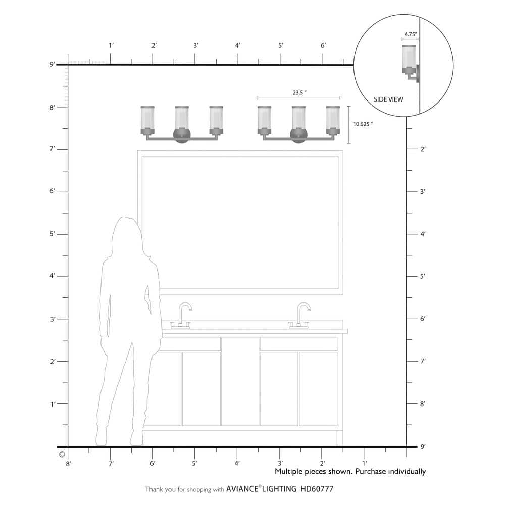 Hillcrest Brushed Nickel 3-Light Bath Vanity with Clear Glass