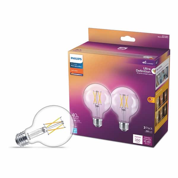 Philips 40-Watt Equivalent Ultra Definition G25 Clear Glass Dimmable E26 LED Light Bulb Soft White with Warm Glow 2700K (2-Pack)