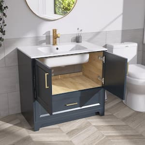 36 in. W. x 22 in. D x 34 in. H Single Sink Shaker Bath Vanity in Navy Blue Bathroom Vanity Cabinet with Stone Resin Top