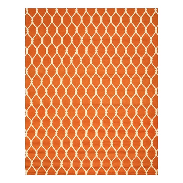 EORC Orange 5 ft. x 8 ft. Hand Tufted Wool Transitional Chain-Link Area Rug
