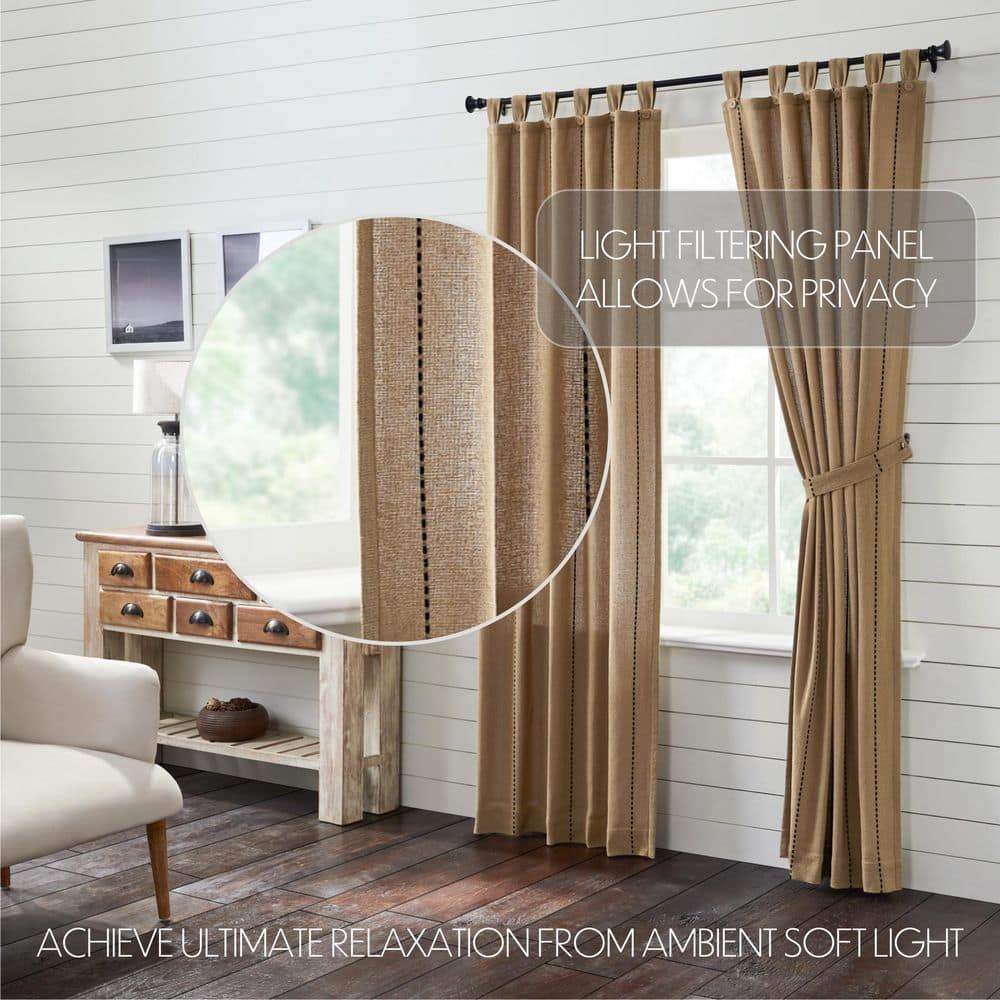 Tan Burlap Cotton Tab Top Curtain Panel Set