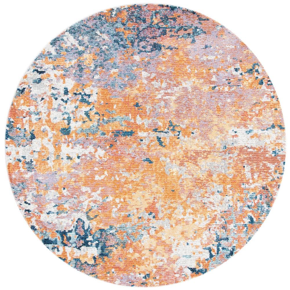 SAFAVIEH Crystal 6 ft. x 6 ft. Gold/Blue Distressed Abstract Round Area ...