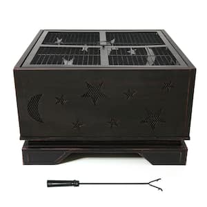 26 in. Black Square Outdoor Wood Burning Firep Pit with BBQ Grill and Poker for Patio Garden Camping Backyard Bonfire