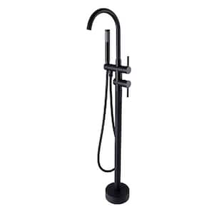 2-Handle Freestanding Tub Faucet with Hand Shower Floor Mounted Bathtub Filler Faucet in Matte Black