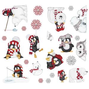 10 in. Multi Arctic Antics Applique Wall Decal Stickers with Penguins and Polar Bears