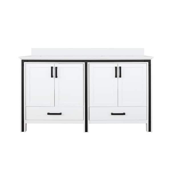 Ziva 60 in W x 22 in D White Double Bath Vanity and Cultured Marble Top