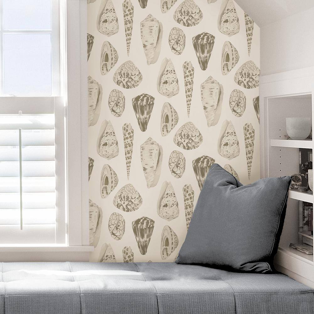 Cream and Off-White Vinyl Seashell Self-Adhesive Wallpaper Roll