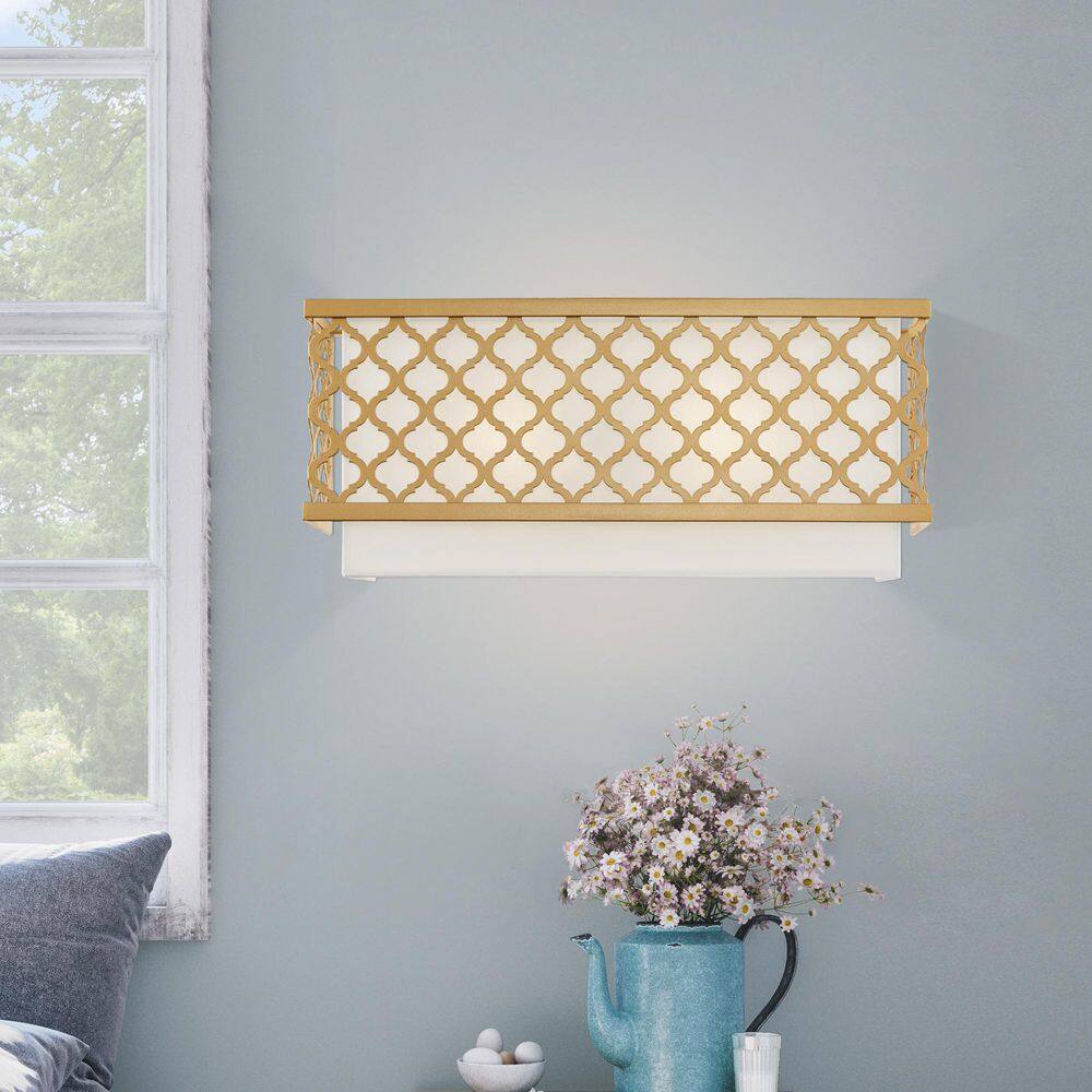 Soft Gold Steel Rectangle Wall Sconce with Fabric Shade