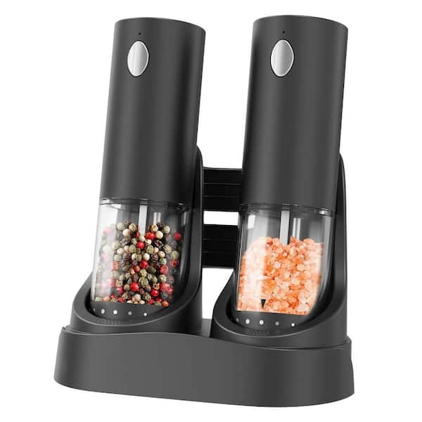 Electric Salt and Pepper Grinder Set with Adjustable Coarseness, USB Rechargeable, LED Light, Washable Container, Black