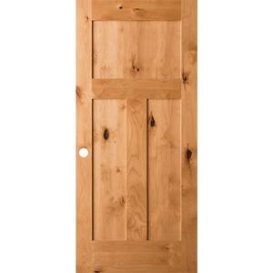 36 in. x 80 in. Krosswood Craftsman 3-Panel Shaker Solid Wood Core Rustic Knotty Alder Single Prehung Interior Door