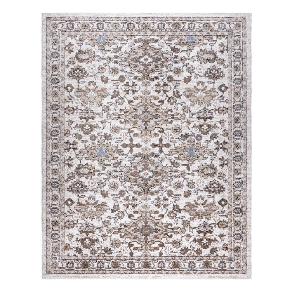 Ivory and Beige Rectangular Synthetic Area Rug, 9x13