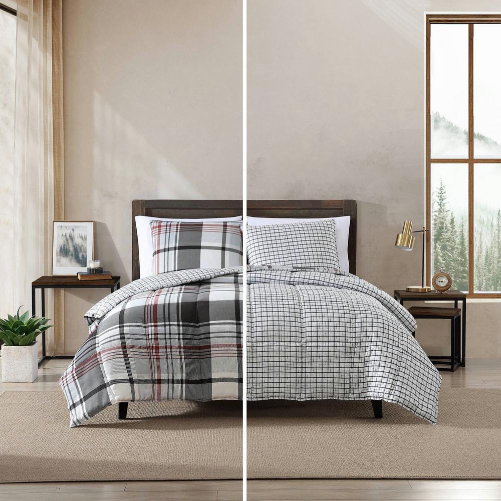Twin Black Plaid Reversible Down Alternative Comforter Set