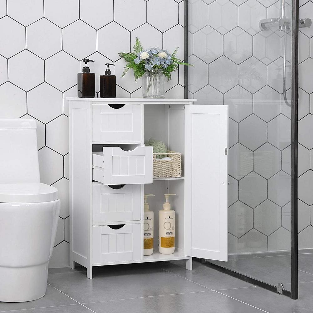 21.7 in. W x 11.8 in. D x 32 in. H White MDF Freestanding Linen Cabinet wit