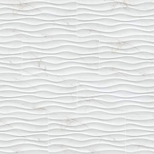 MSI Take Home Tile Sample-Dymo Wavy White 4 in. x 4 in. Glossy Ceramic Wall Tile