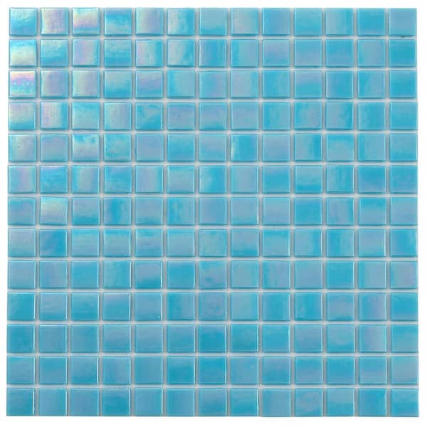 Apollo Tile Nacreous 4" x 6" Glossy Turquoise Blue Glass Mosaic Uniform square Wall & Floor Sample Tile 0.13 sq. ft./Piece (1-Pack)