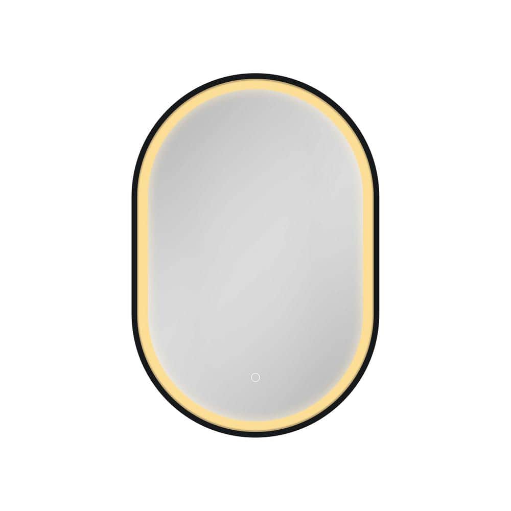 21 in. W x 31 in. H LED Oval Black Metal Framed Wall mount Bathroom Medicin