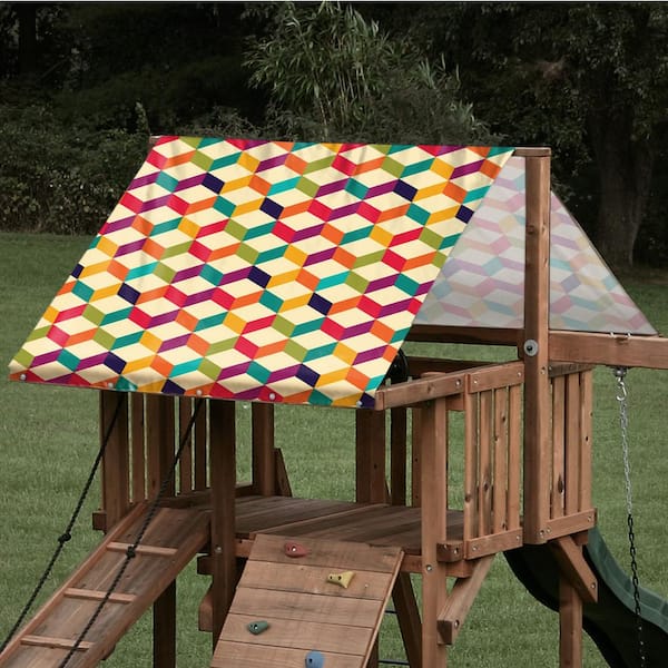 Monkey Bar TARPS 45.5 in. x 125.5 in. 3D Cube Pattern Playset Tarp (025): 13 oz. Replacement Vinyl Canopy Roof for Playset