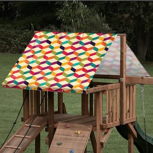 57.5 in. x 93.5 in. 3D Cube Pattern Playset Tarp (025): 13 oz. Replacement Vinyl Canopy Roof for Playset