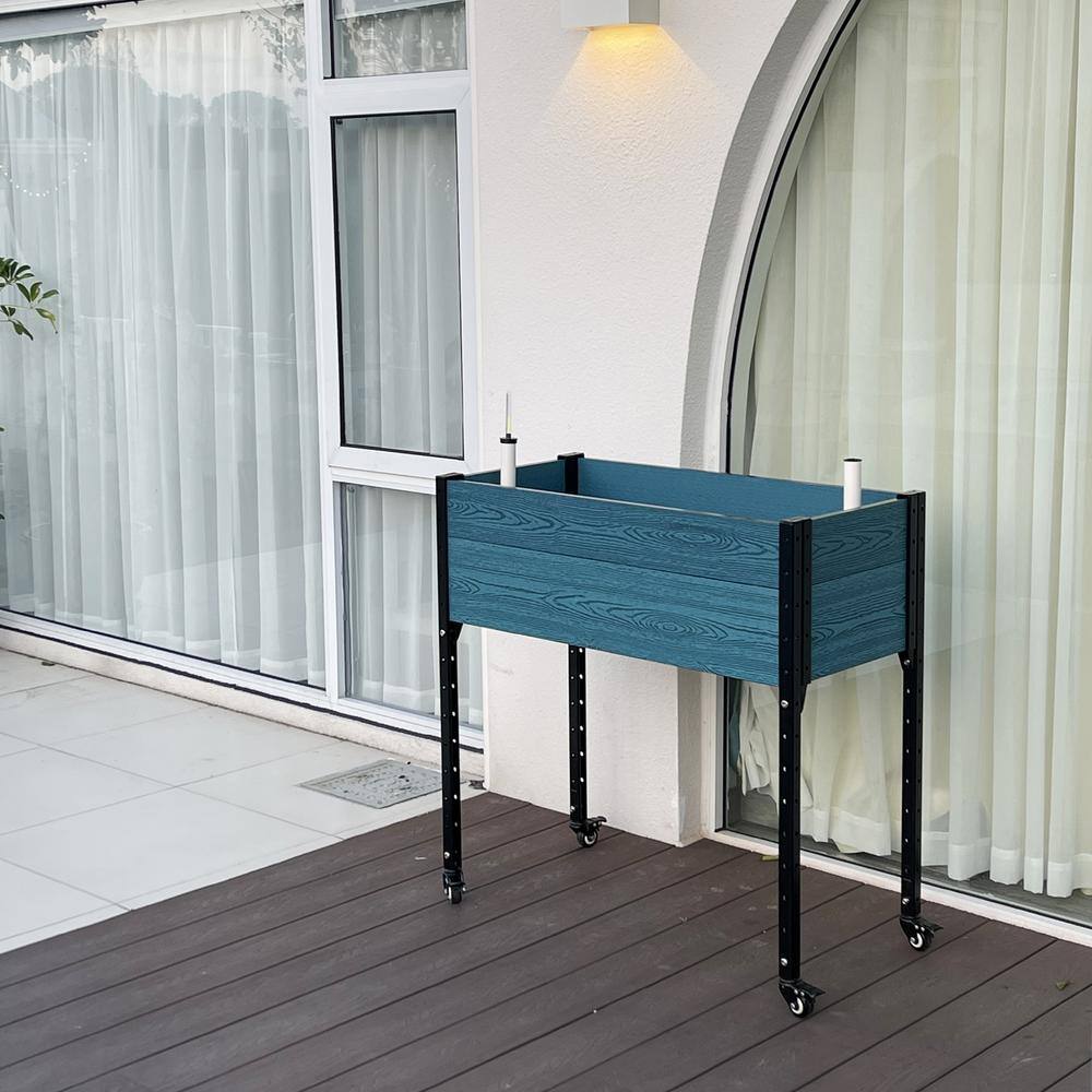 Blue and Black Composite Steel Self-Watering Elevated Planter