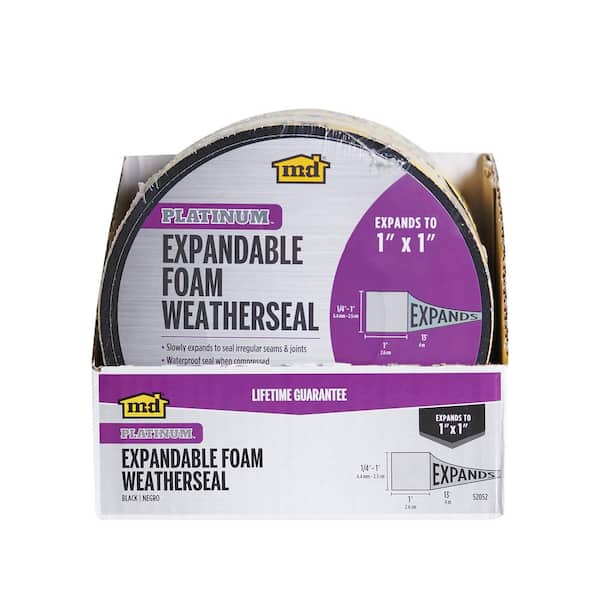 M-D Building Products Platinum Series 1 in. x 1 in. x 156 in. Black  Expandable Foam Tape Weatherseal for Uneven Gaps 52052 - The Home Depot