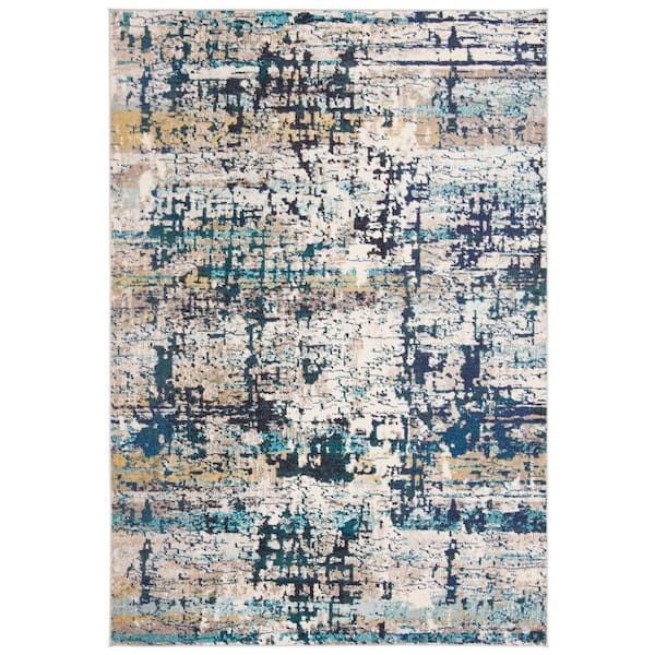 SAFAVIEH Madison Cream/Blue Doormat 2 ft. x 4 ft. Geometric Abstract Area Rug