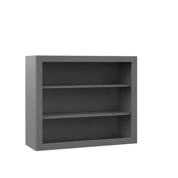 Hampton Bay Designer Series Melvern Storm Gray Shaker Assembled Wall Open Shelf Kitchen Cabinet (36 in. x 30 in. x 12 in.)