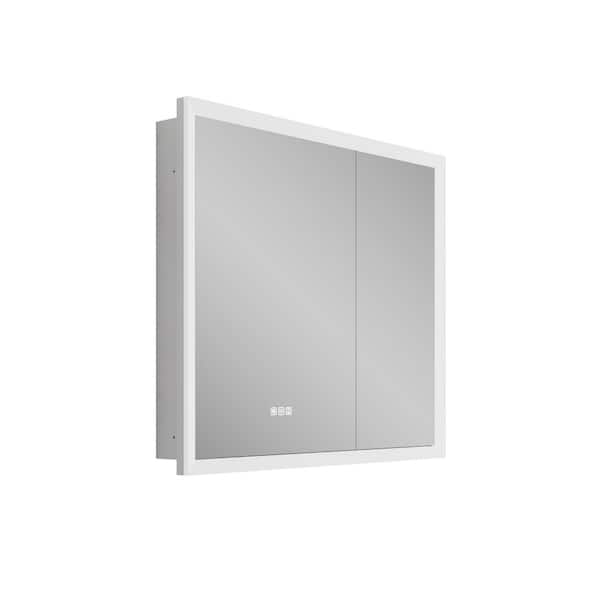 30 in. W x 32 in. H Rectangular Surface/Recessed Mount Aluminum LED Medicine Cabinet with Mirror, Anti-Fog, Dimmable