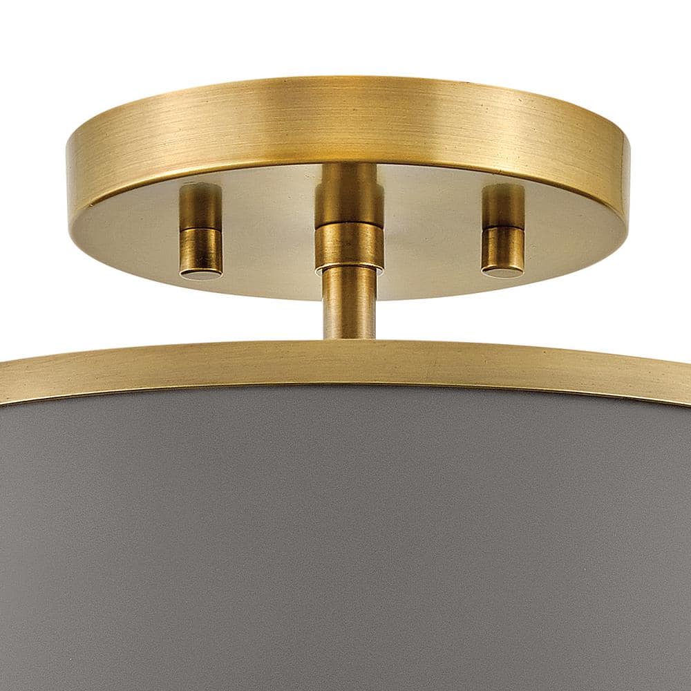 Elegant Transitional 2-Light Drum Semi-Flush Mount in Lacquered Dark Brass
