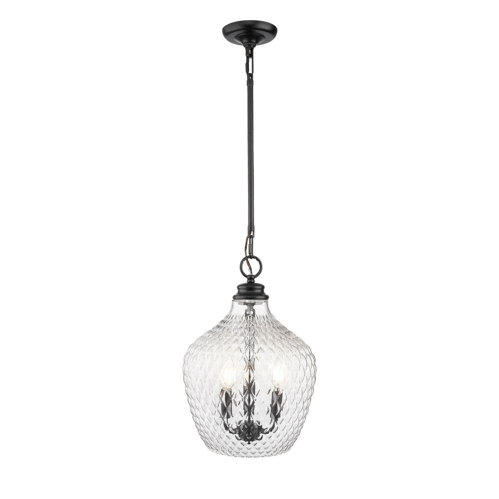 Adeline 180-Watt 3 Light Matte Black Shaded Pendant Light with Clear Glass Shade, No Bulbs Included price history on PriceWatchPro