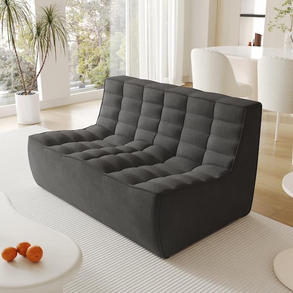 J&E Home 55.12 in. W Blacky Linen Polyester Modular Reclining 2-Seater Loveseat